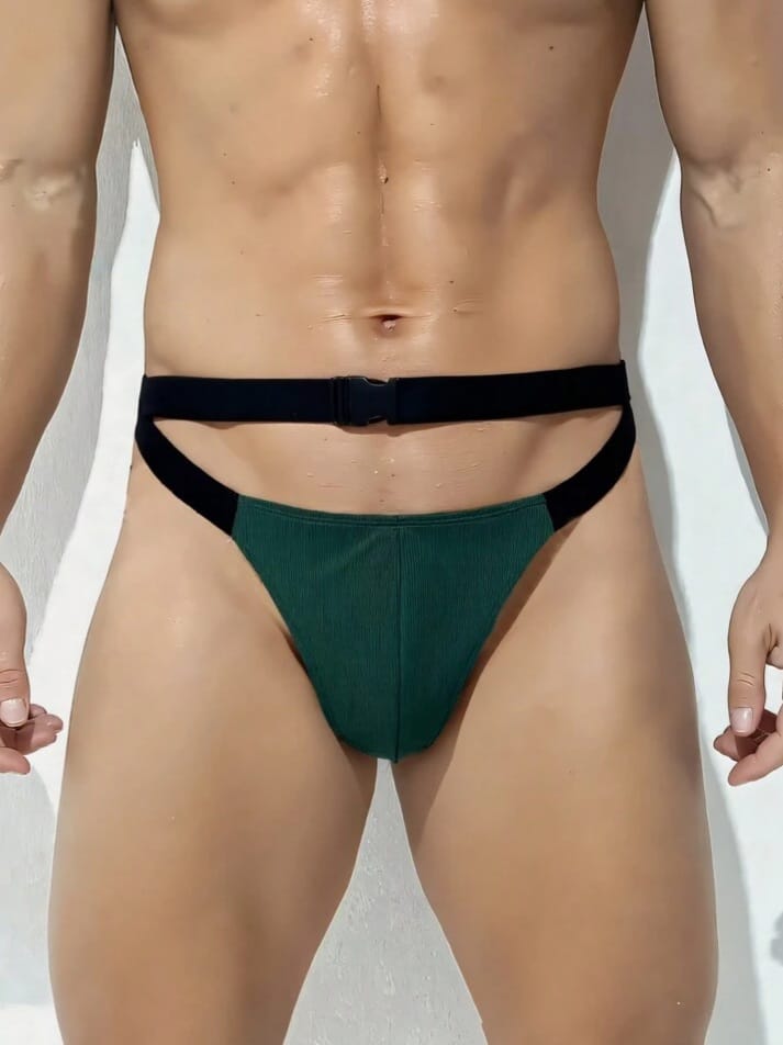 MAD-MEN Swimmode Men's Contrast Color Striped Hollow Tringle Trunk Underwear